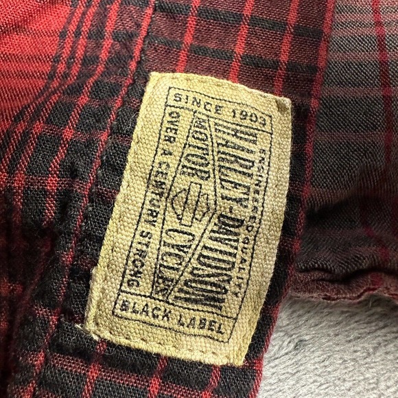 Harley Davidson Shirt Men Large Gray Red Buffalo Plaid Flannel Short Sleeve Logo - Picture 7 of 10